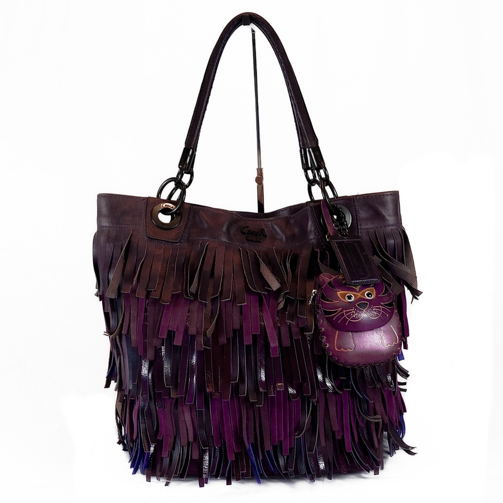 R-A-R-E! COACH LTD ED/XLG/HTF FRINGED LEATHER TOTE. - Picture 6 of 12